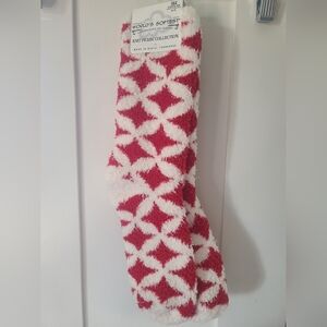 World's Softest Red and White Fuzzy Socks